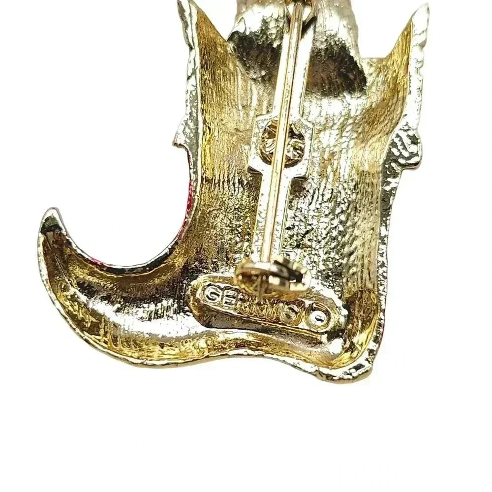 Gerrys Red Enamel Christmas Stocking with Poodle Brooch Pin Gold Tone Vintage
